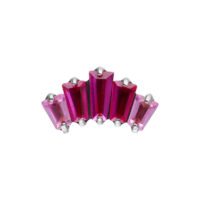 Embout Push Fit argenté avec cristaux rouges Embout argenté avec cinq cristaux baguette rouge rubis alignés