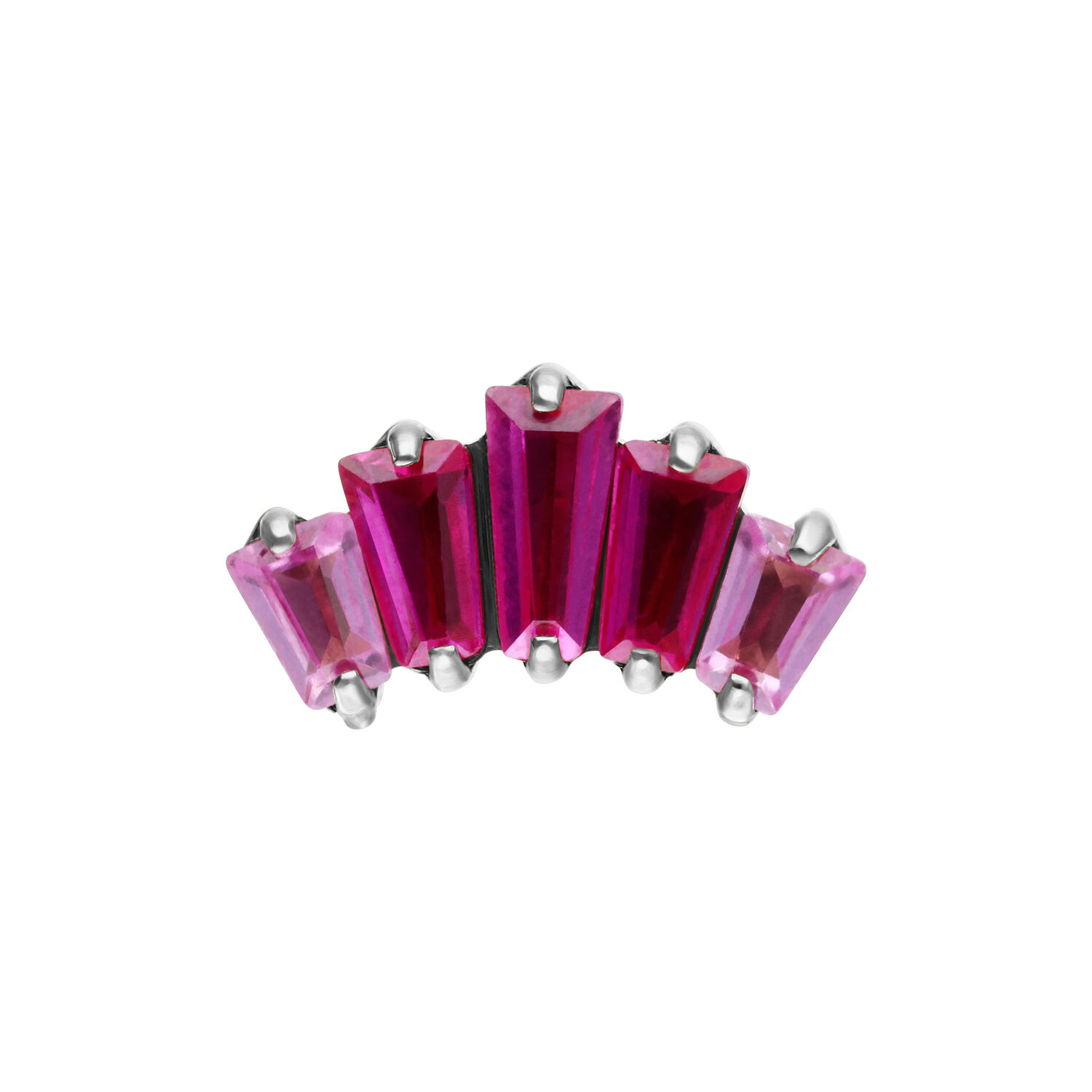 Embout Push Fit argenté avec cristaux rouges Embout argenté avec cinq cristaux baguette rouge rubis alignés