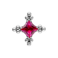 Push Fit embout à bulles rouge rubis argent Embout argenté avec cristal rouge rubis et motif à bulles sur fond blanc