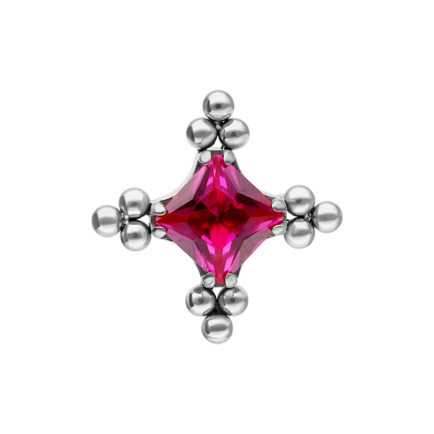 Push Fit embout à bulles rouge rubis argent Embout argenté avec cristal rouge rubis et motif à bulles sur fond blanc