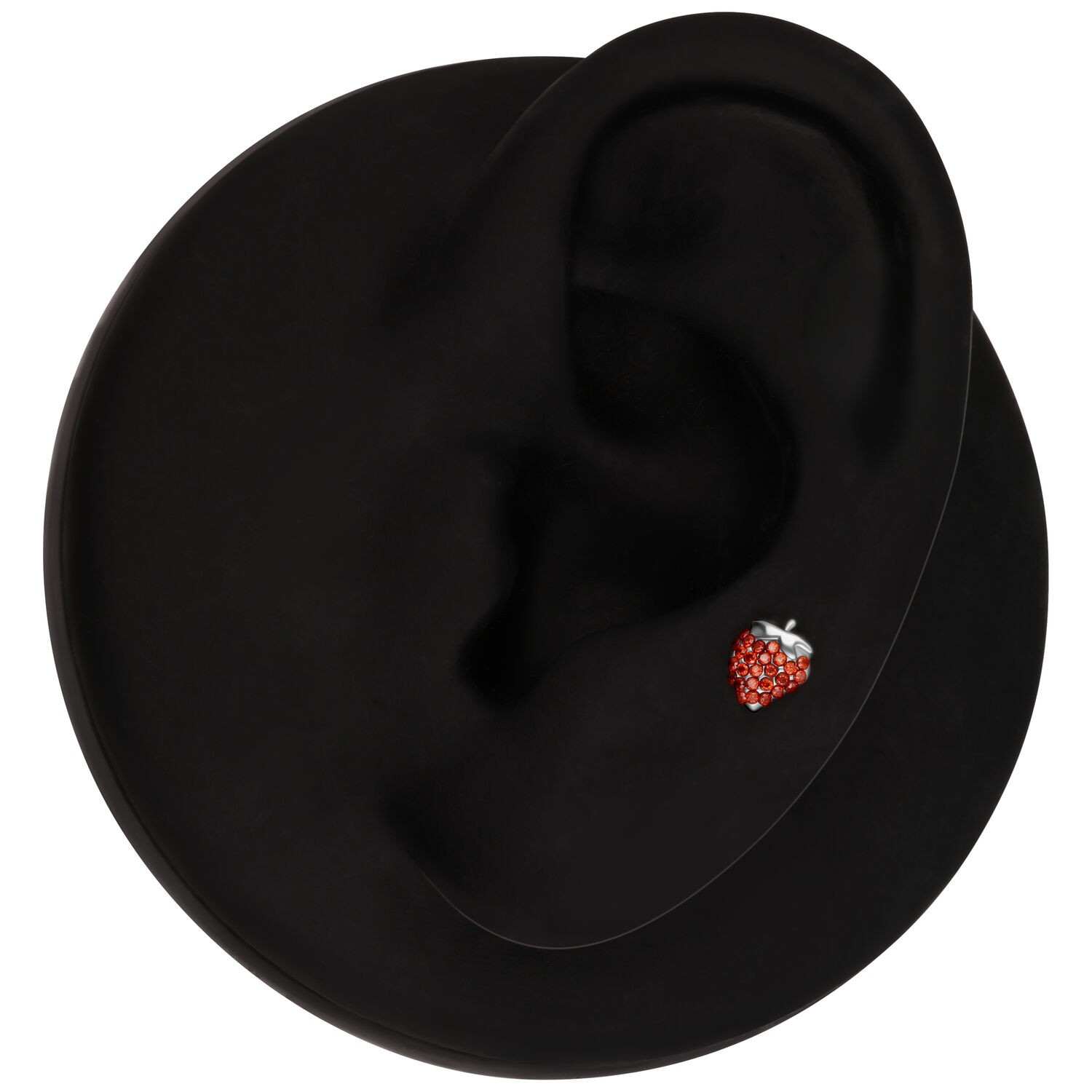 Embout de piercing fraise Push Fit Oreille noire avec embout de piercing fraise sur fond noir