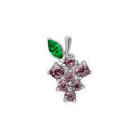 Embout de piercing en forme de raisin argenté Embout de piercing argenté en forme de raisin avec feuille verte et pierres roses sur fond blanc