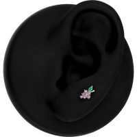 Push Fit Grape embout avec pierres violettes Embout de piercing en argent en forme de grappe avec des pierres violettes et vertes sur un modèle d'oreille noire