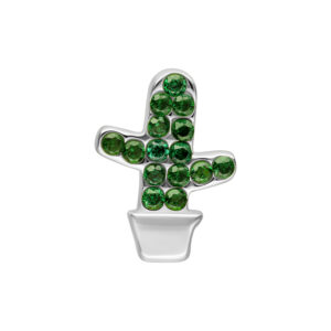 Embout de cactus argenté avec pierres vertes, sur fond blanc