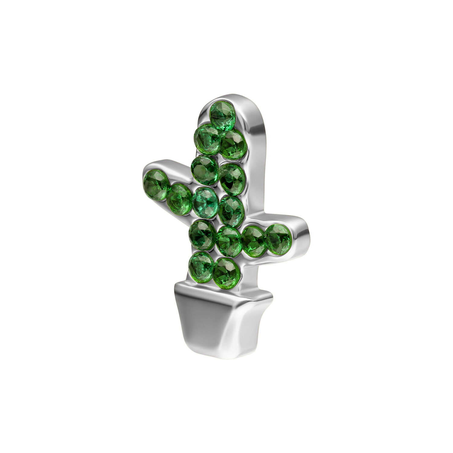Embout de piercing cactus argenté avec pierres vertes Embout cactus argenté pour piercings avec pierres vertes sur fond blanc
