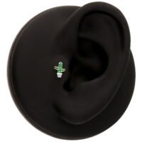 Boucles d'oreilles cactus sur présentoir noir Boucle d'oreille cactus verte sur présentoir d'oreille noir de forme ronde
