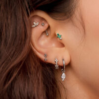 Embout de piercing cactus argenté Oreille avec plusieurs piercings argentés, y compris un embout cactus