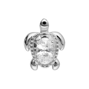 Embout tortue argenté avec cristal ovale sur fond blanc