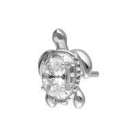 Embout de piercing tortue argenté Embout tortue argenté avec pierre claire sur fond blanc