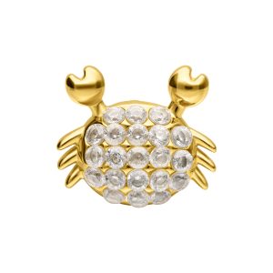 Embout de crabe doré avec cristaux clairs sur fond blanc