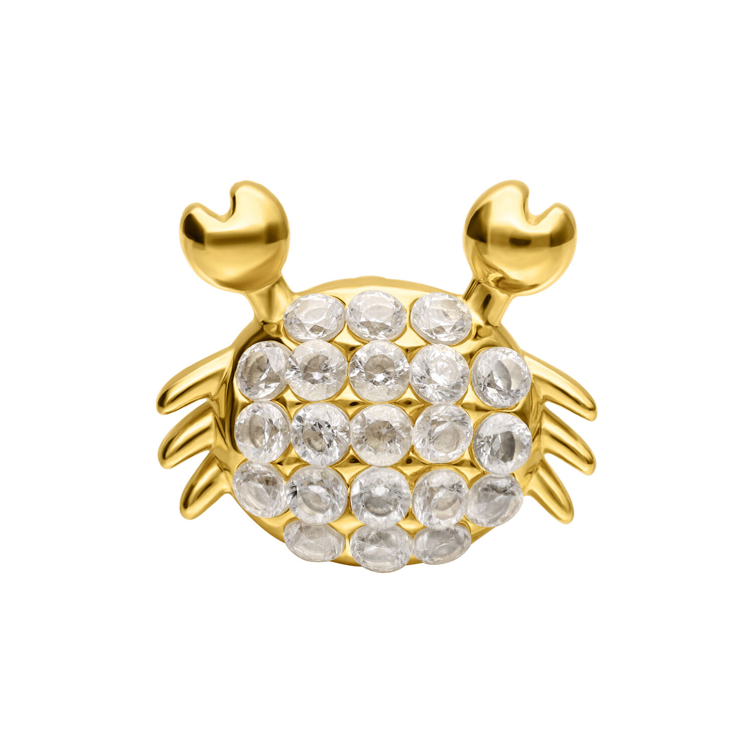 Embout de crabe doré avec cristaux Embout de crabe doré avec cristaux clairs sur fond blanc