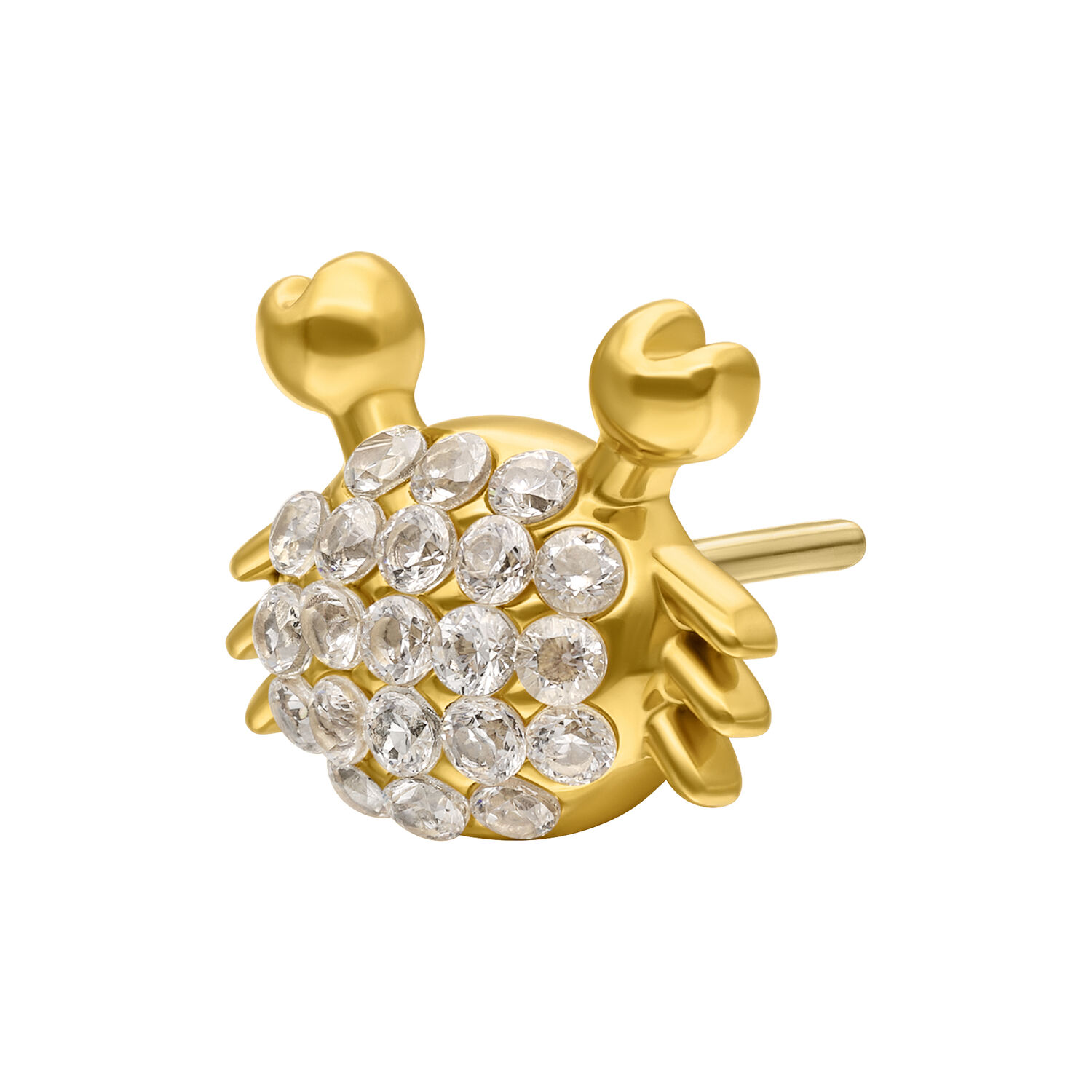 Embout de crabe doré avec zirconia Embout de crabe doré avec pierres de zirconia scintillantes sur fond blanc