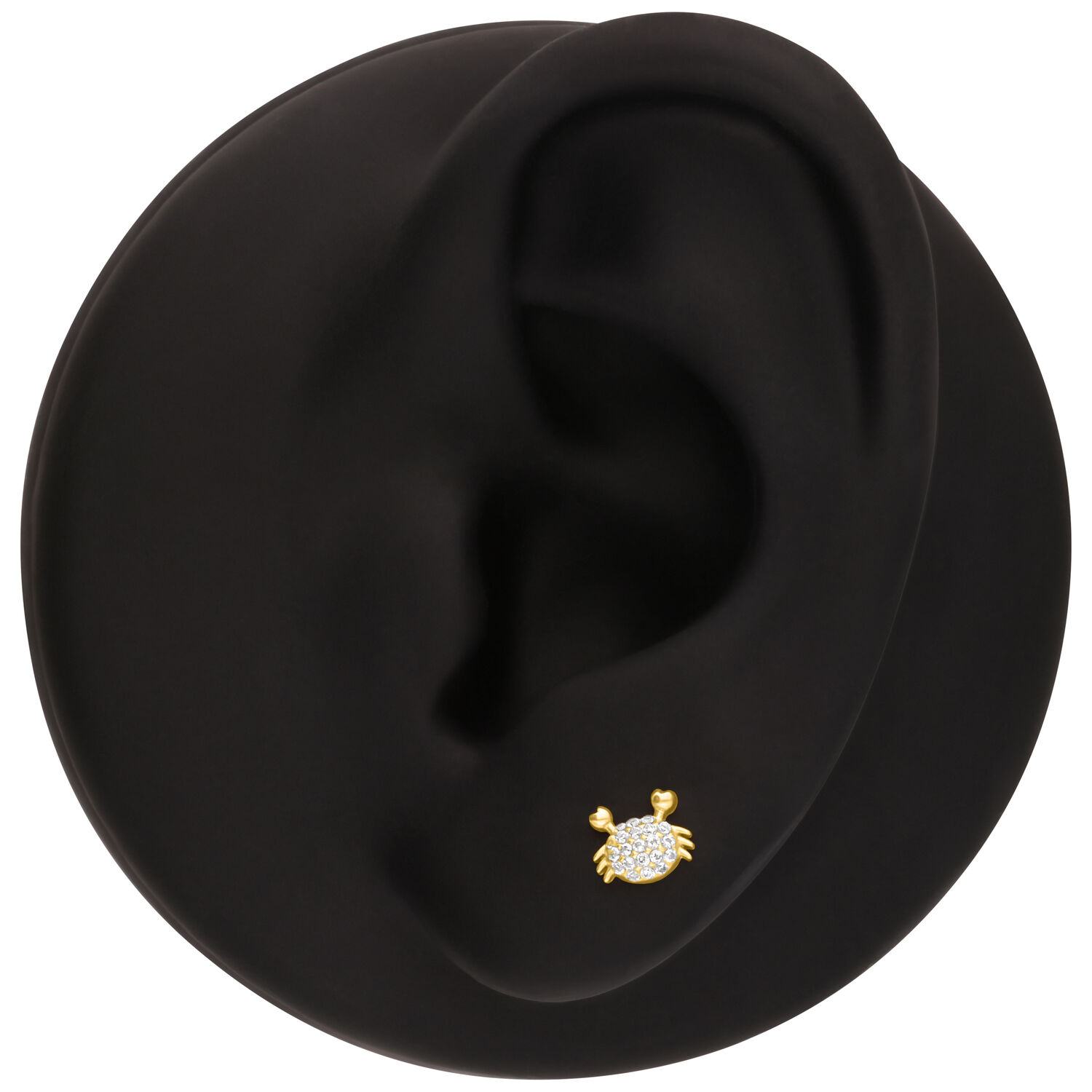 Embout Crabe Doré Push Fit Embout crabe doré avec pierres scintillantes sur un modèle d'oreille noire