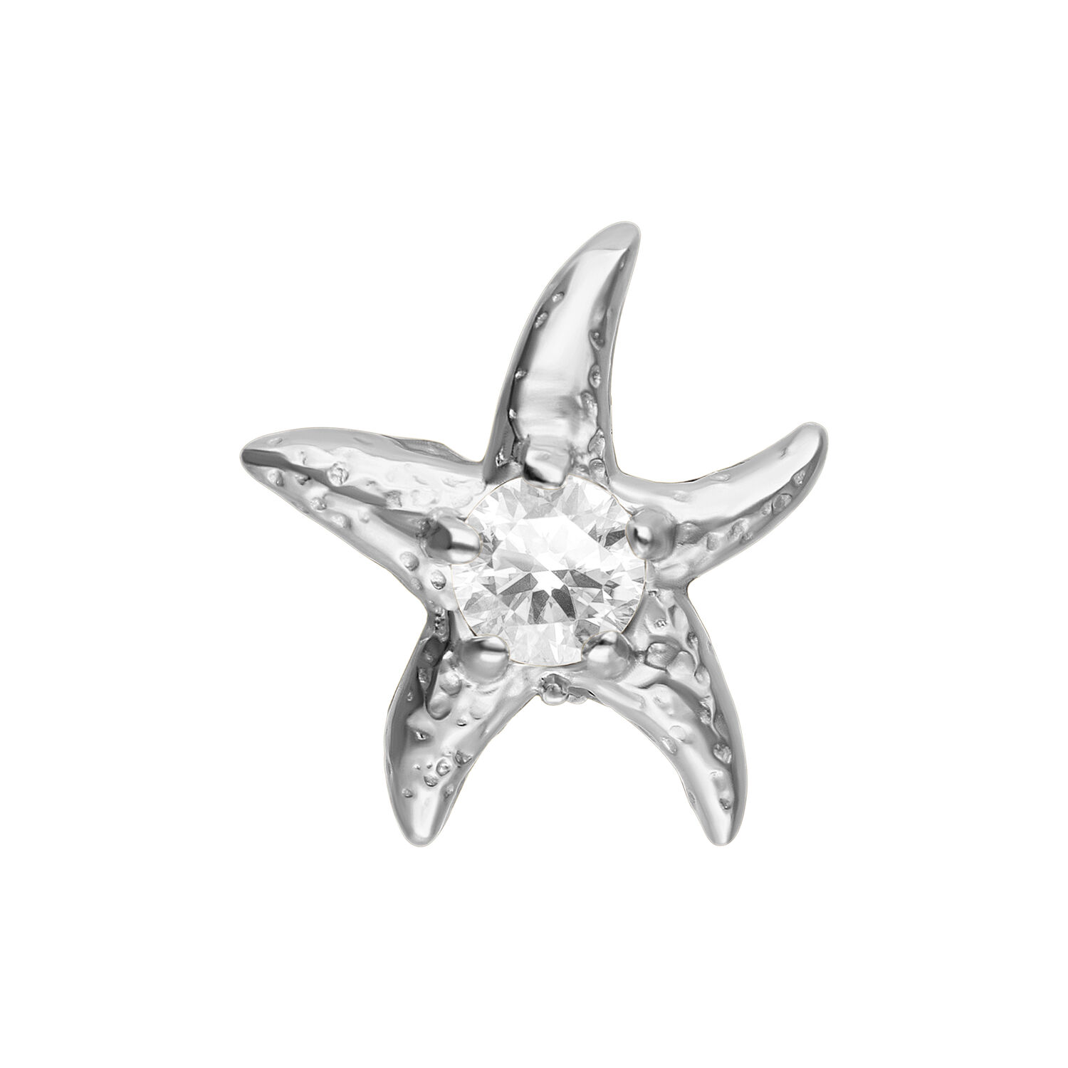 Embout de piercing étoile de mer argentée Embout étoile de mer argentée avec une pierre brillante au centre, sur fond blanc