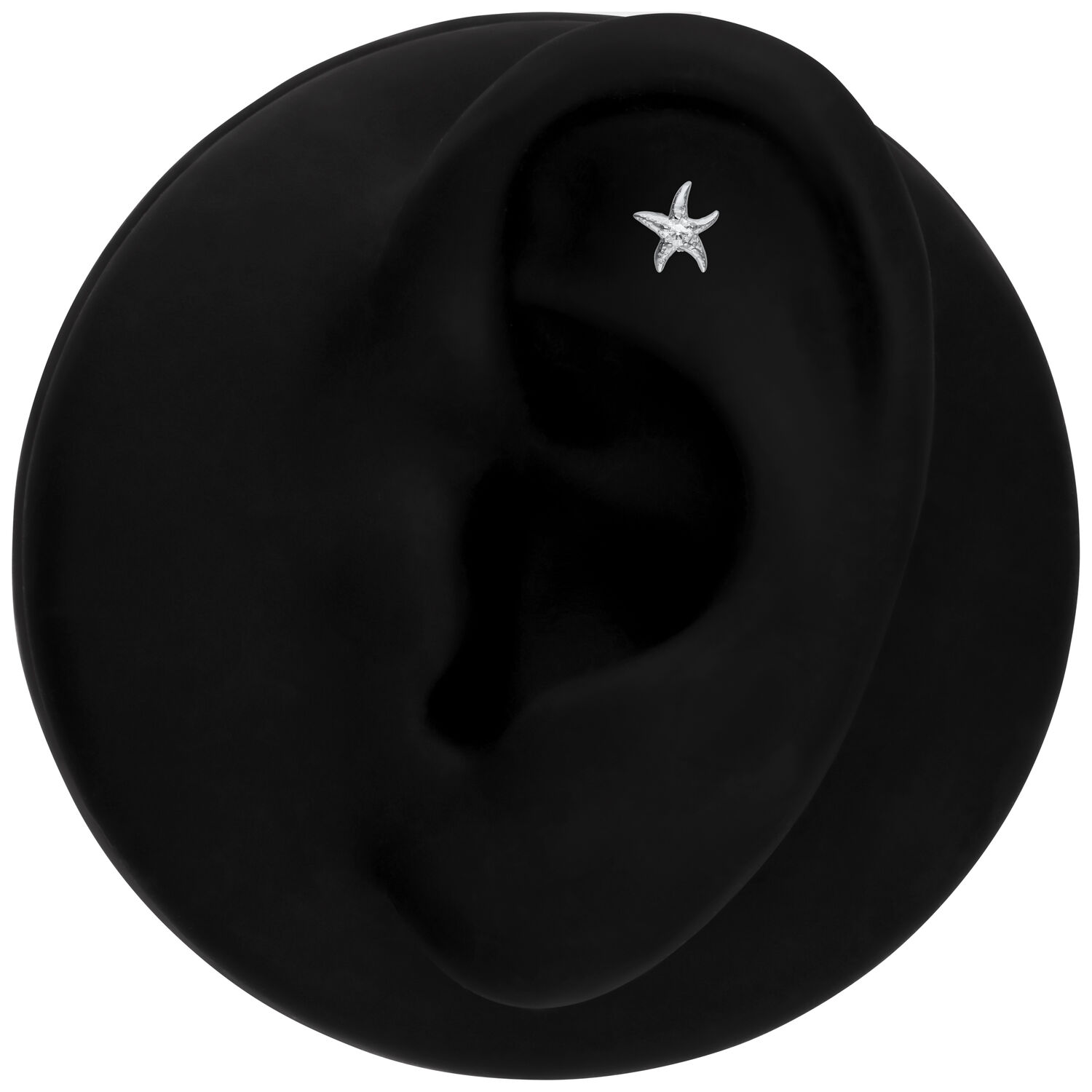Embout Push Fit Étoile de Mer Argenté Modèle d'oreille noir avec embout piercing étoile de mer argenté