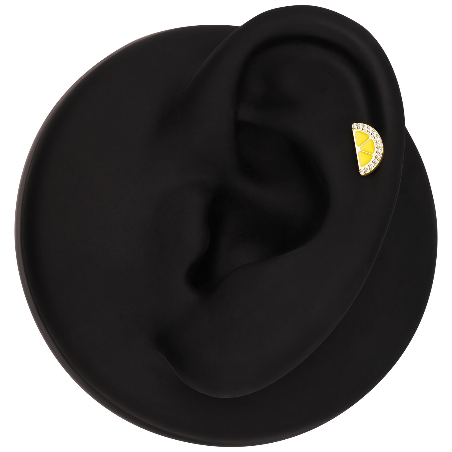 Embout doré en forme de citron pour piercings d'oreille Modèle d'oreille noire avec petit embout de piercing doré en forme de citron