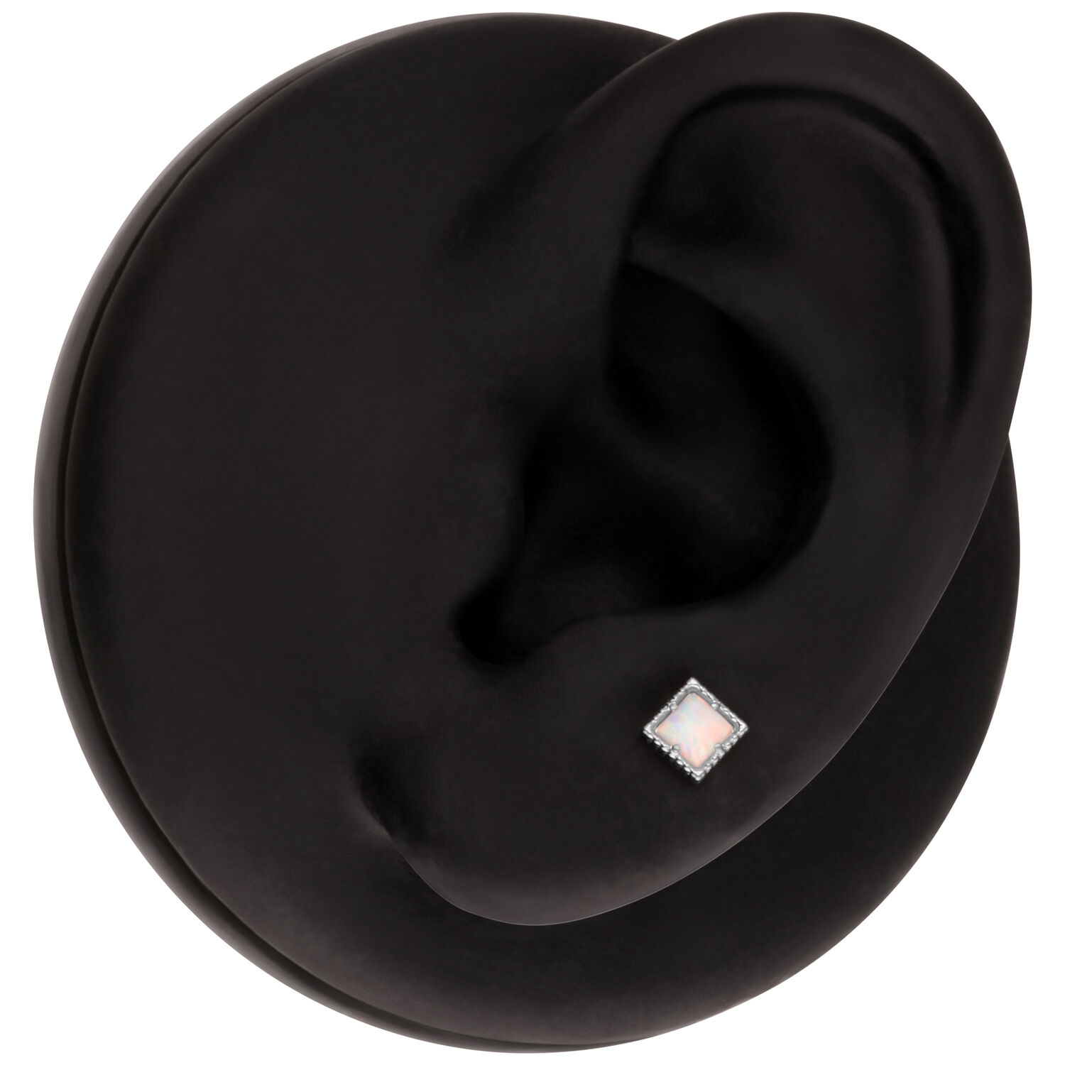 Embout Push Fit Opale Carré Modèle d'oreille noire avec embout piercing opale carré