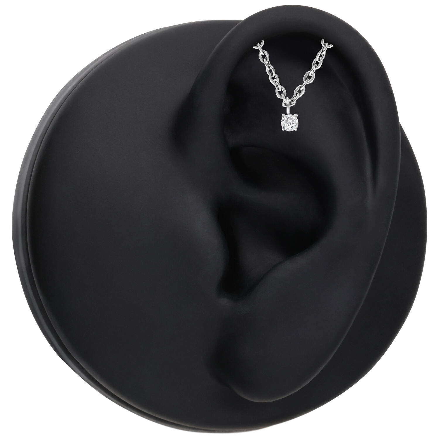Crystal Helix embout en argent avec cristal Embout Helix Push Fit en argent avec cristal clair sur modèle d'oreille noir