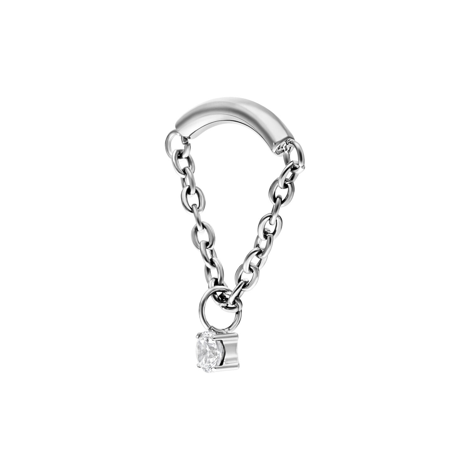 Embout Helix argenté avec cristal clair Embout Helix argenté avec cristal clair sur une chaîne sur fond blanc