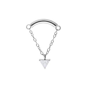 Embout Helix argenté avec pendentif en cristal triangulaire et chaîne sur fond blanc