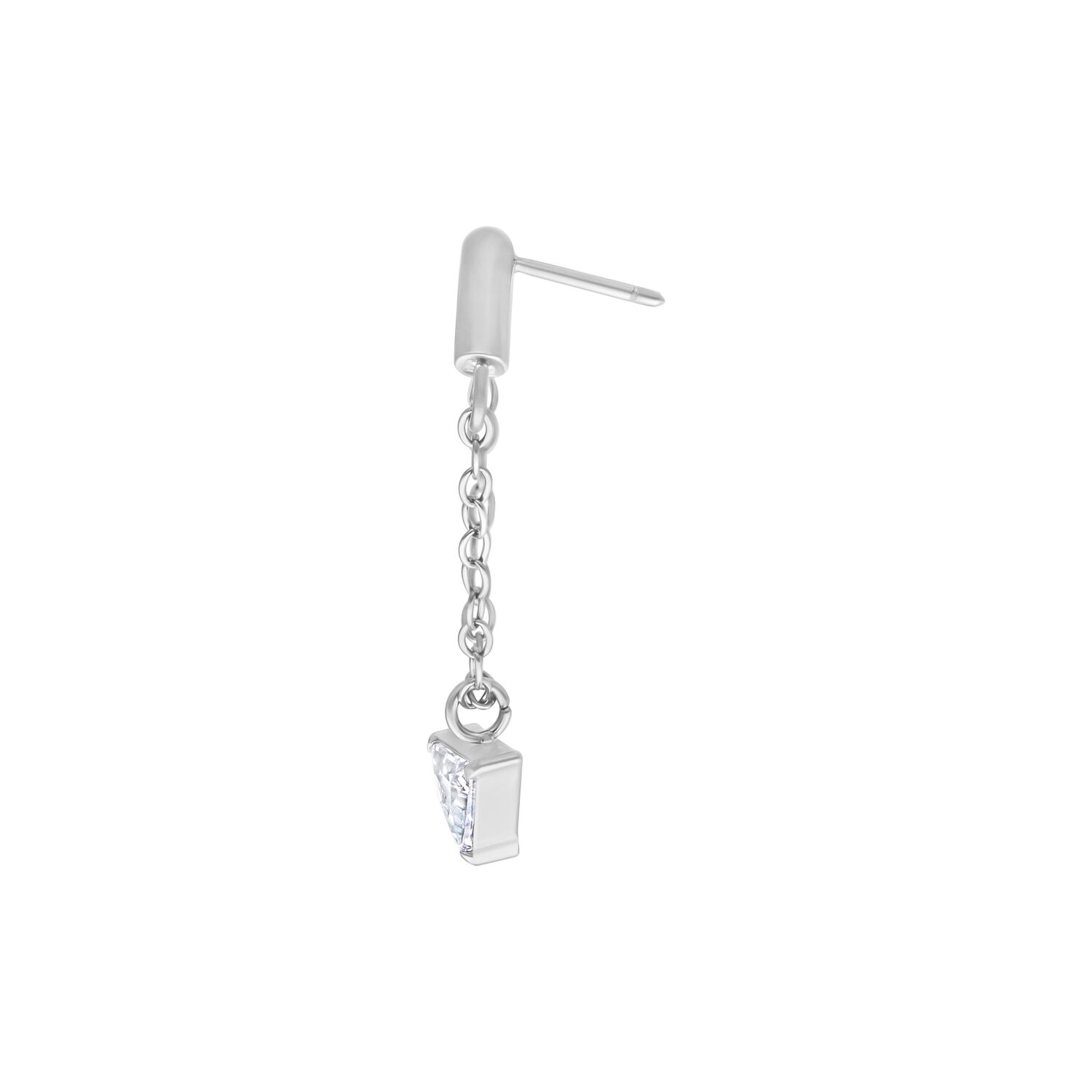 Embout Helix Triangle Argenté avec Chaîne Embout argenté pour Push Fit avec chaîne et cristal clair sur fond blanc