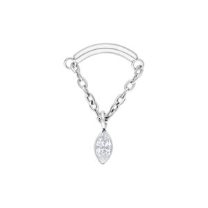 Embout Helix argenté avec design triangulaire en cristal clair sur fond blanc