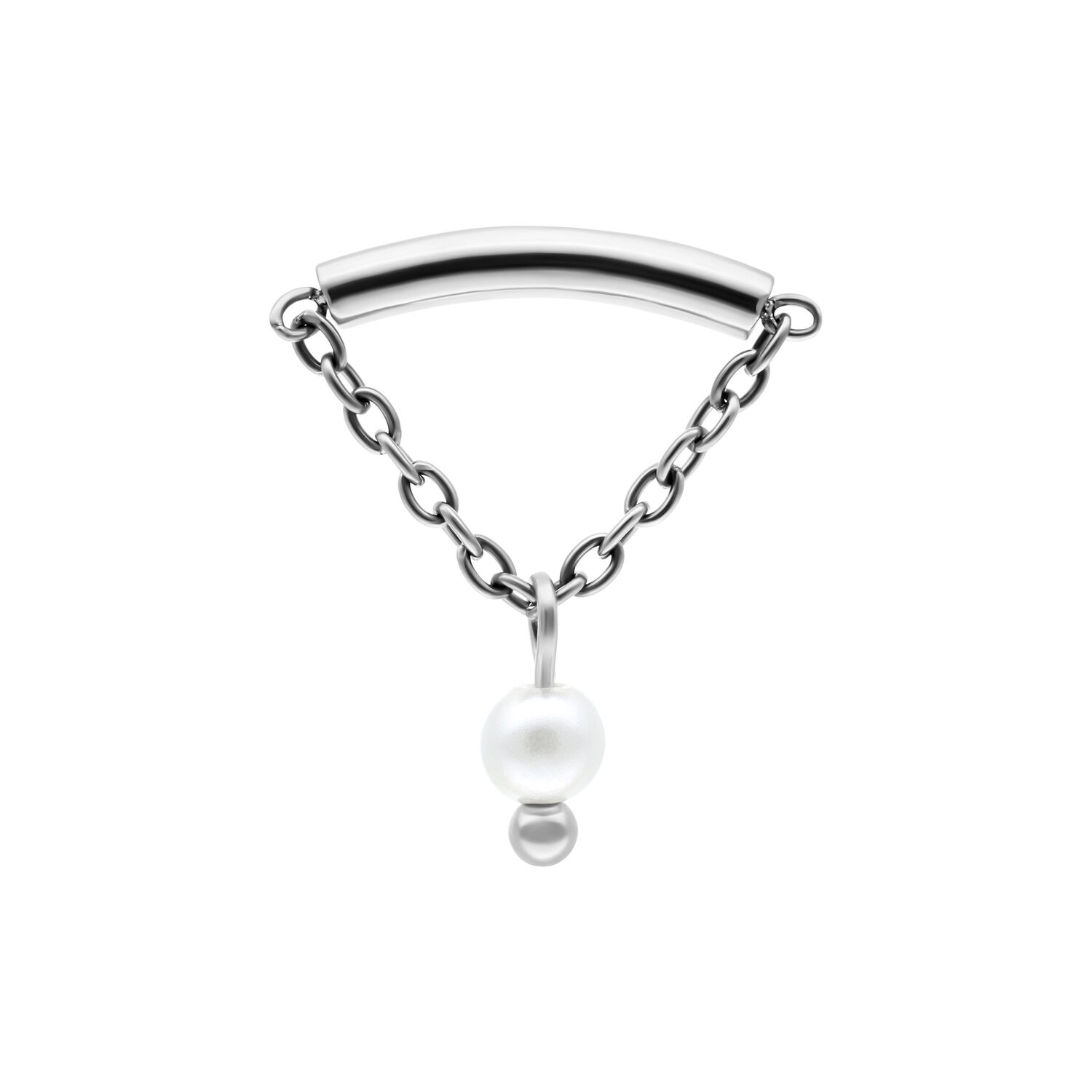 Embout Helix argenté avec perle Embout Helix Push Fit argenté avec chaîne et perle sur fond blanc