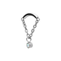 Embout hélice Push Fit argenté avec opale synthétique sur fond blanc