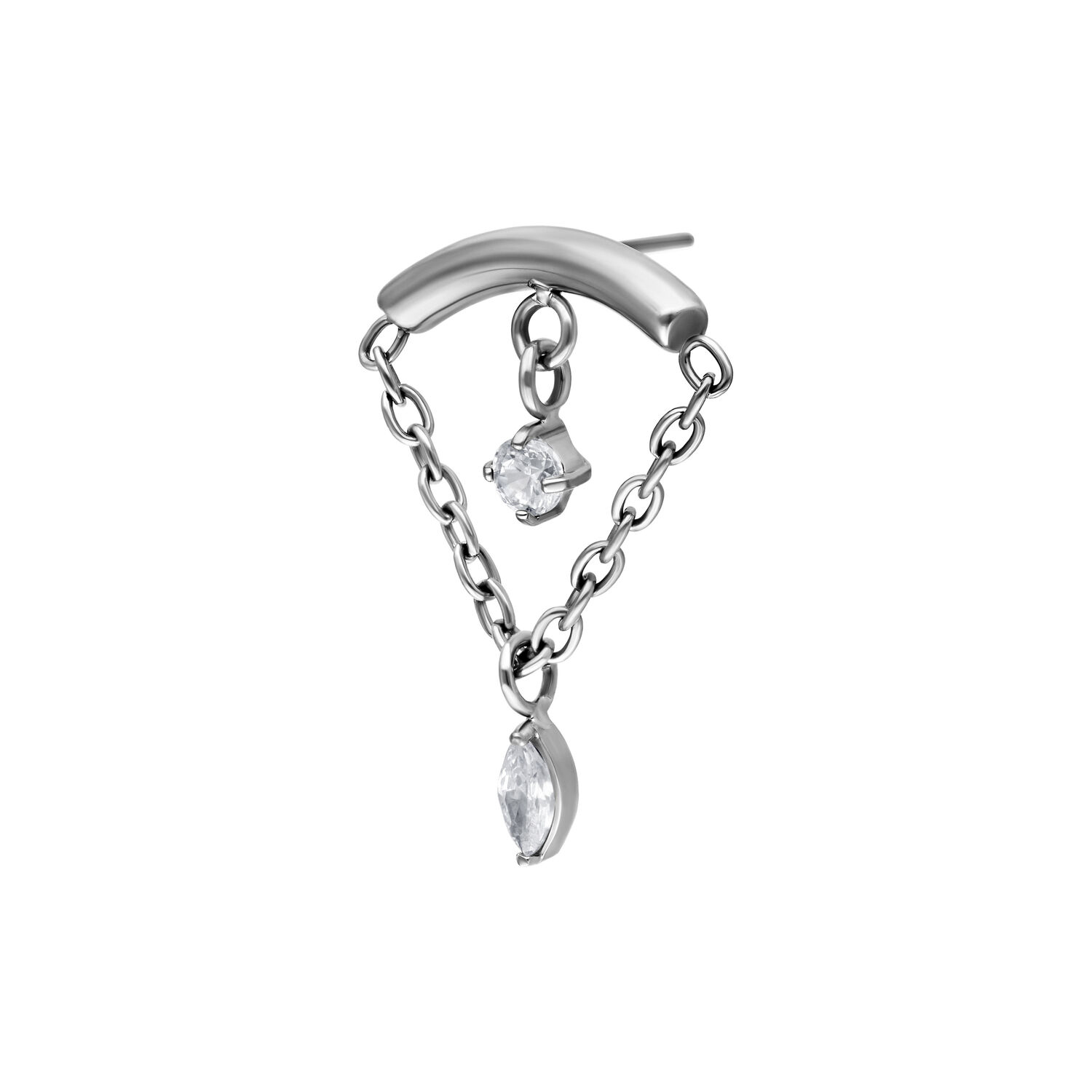 Double cristal helix embout en argent Embout helix argenté avec double cristal et pendentif chaîne
