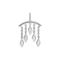 Embout de piercing hélice argenté avec cristaux Embout de piercing argenté avec cinq cristaux clairs sur des chaînes, sur fond blanc