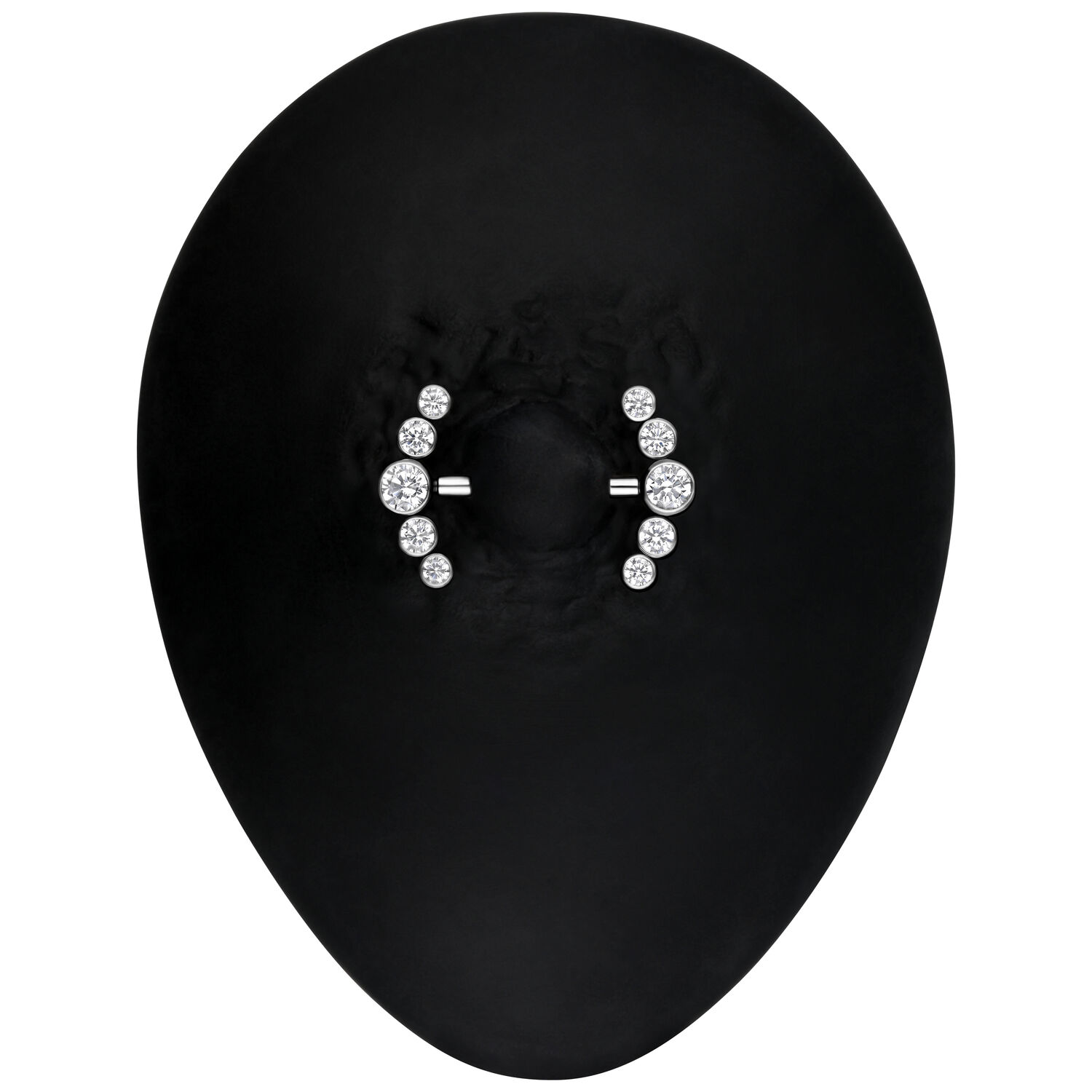 Barbell de téton en argent avec des pierres cristallines sur fond noir
