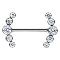 Barbell argenté avec cristaux clairs, disposés symétriquement