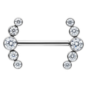 Barbell argenté avec cristaux clairs, disposés symétriquement