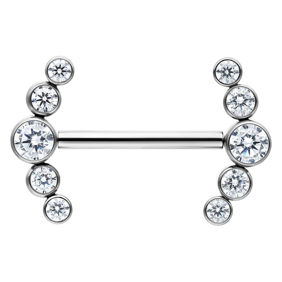 Barbell argenté avec cristaux clairs, disposés symétriquement