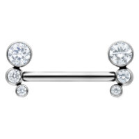 Amalia Barbell avec pierres en cristal Piercing barbell en argent avec cinq pierres en cristal claires, orienté horizontalement