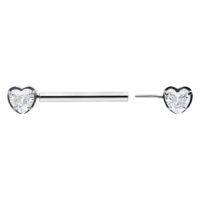 Barbell cœur argenté de 12 mm, avec un clou en forme de cœur et une tige en forme de cœur sur fond blanc