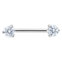 Barbell argenté Candy avec cristaux Barbell argenté pour téton avec deux cristaux clairs sur fond blanc