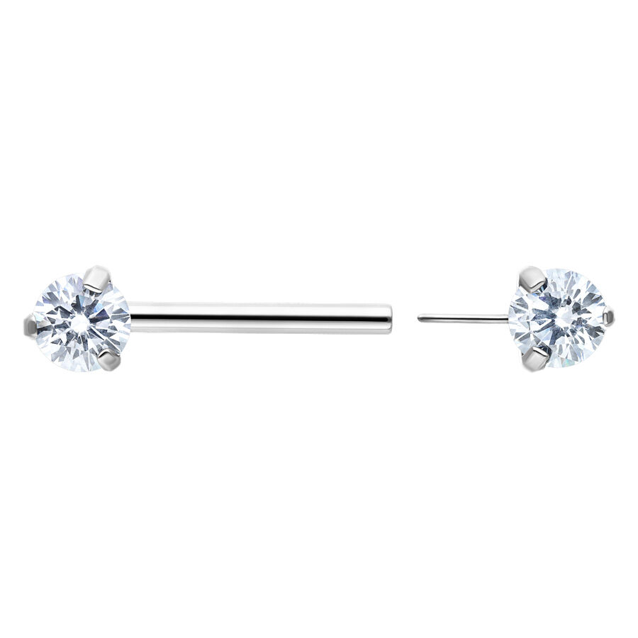 Barbell en argent Candy avec cristal, 16 mm Barbell en argent Candy avec pierre cristalline, sur fond blanc