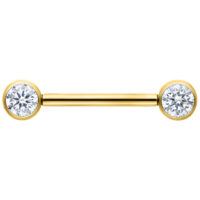 Barbell doré avec cristal 12 mm Barbell doré avec extrémités en cristal clair, sur fond blanc