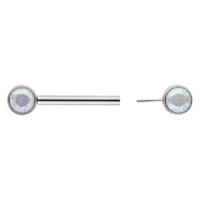 Barbell en argent avec cristal Aurora Boreale Barbell en argent avec cristal rond Aurora Boreale, vue de face