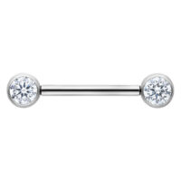 Barbell en argent avec cristaux Barbell en argent avec deux cristaux ronds clairs sur fond blanc