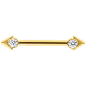 Barbell pour téton doré avec pointes de flèche et pierres claires