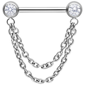 Barbell en argent avec deux chaînes et embouts en zirconium, 16,0 mm