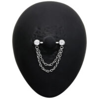 Barbell pour téton en titane noir avec chaînes Barbell pour téton en titane noir avec double chaîne sur fond noir