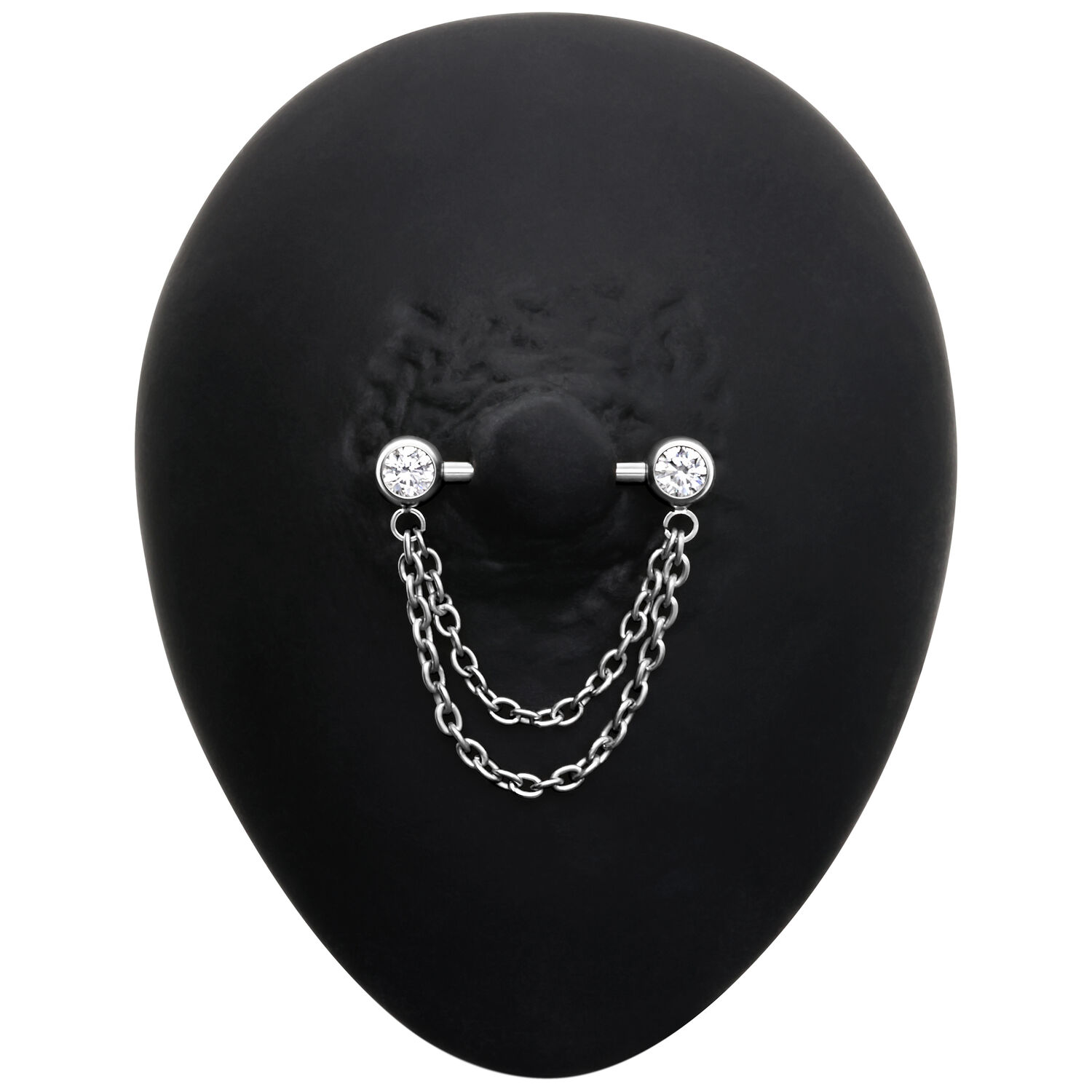 Barbell pour téton en titane noir avec chaînes Barbell pour téton en titane noir avec double chaîne sur fond noir