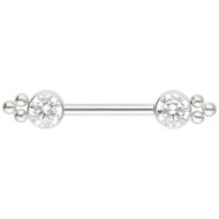 Barbell en or blanc avec zircones Barbell en or blanc avec deux zircones rondes aux extrémités, sur fond blanc