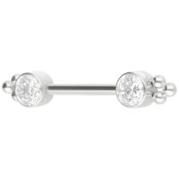 Barbell en or blanc avec cristaux de zirconia Barbell argenté avec deux cristaux de zirconia sur fond blanc