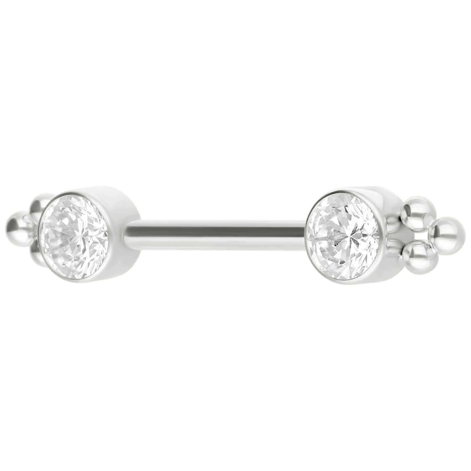 Barbell en or blanc avec cristaux de zirconia Barbell argenté avec deux cristaux de zirconia sur fond blanc