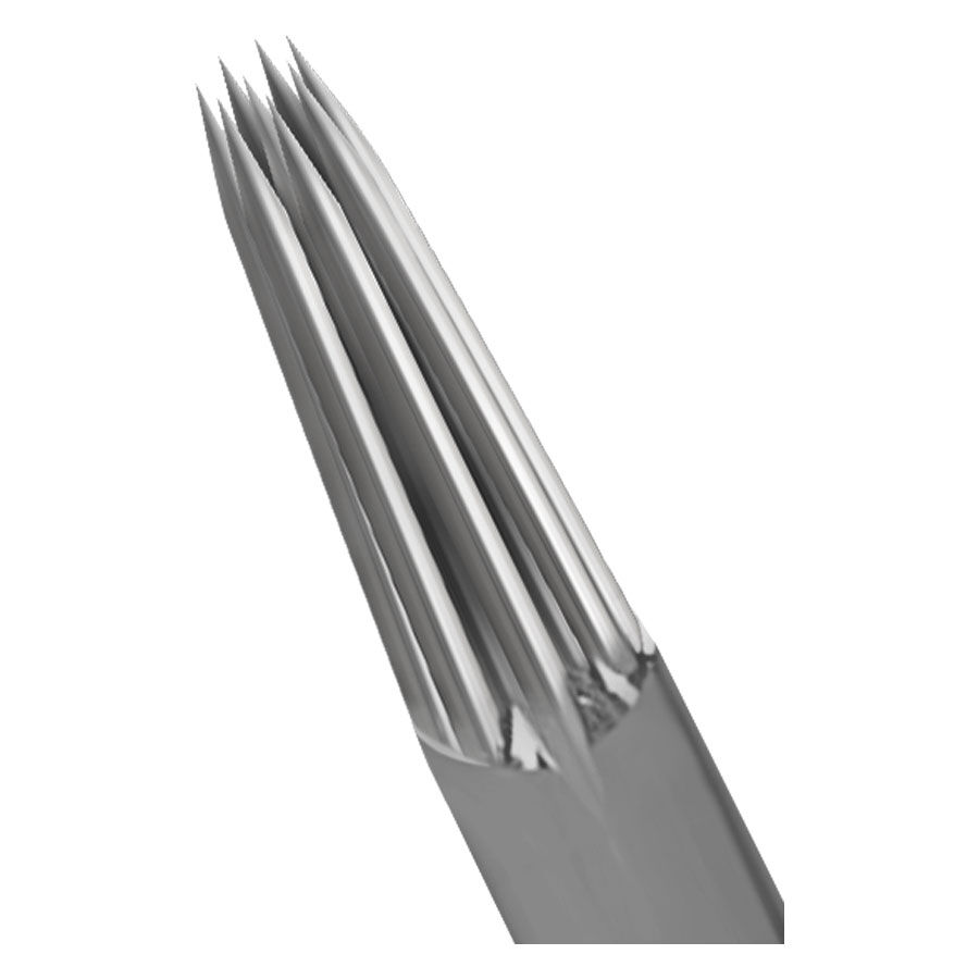 Kwadron™ Round Liner aiguilles de tatouage 11er Gros plan sur les aiguilles de tatouage Kwadron™ Round Liner en acier chirurgical 316L sur fond blanc