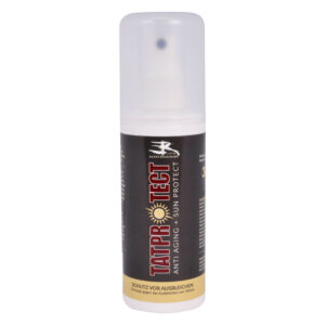 Bouteille TATprotect avec anti-âge et protection solaire SPF30 sur fond blanc